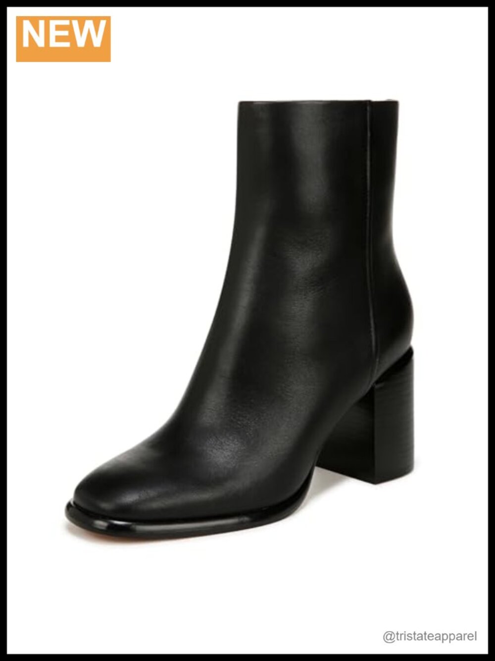 Vince Luca Block Heel Ankle Boot Leather Square Toe Zip Bootie